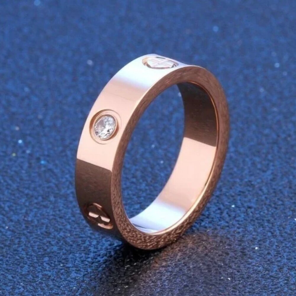 Rose Gold Screw Zirconia Ring Band Size 8 "NEW" - Picture 2 of 2